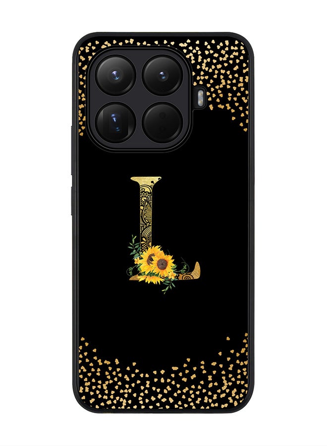 For Xiaomi 15T Pro Case,Slim fit Camera Protection, Shockproof Thin Phone cover  - Custom Floral Monogram - L ( Black )